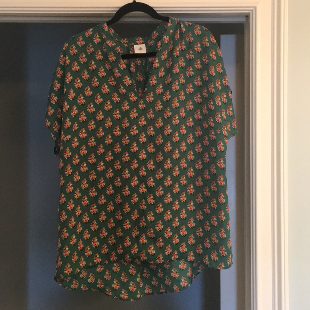 Dark green floral CAbi blouse